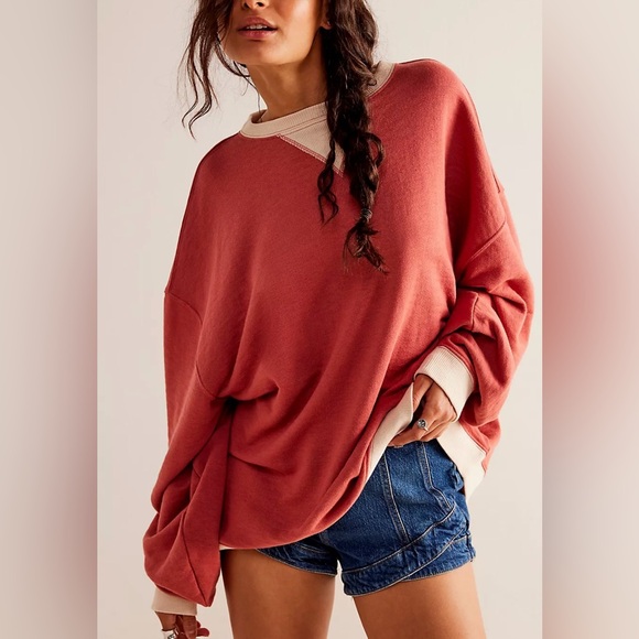 NWOT Free People Classic Crew Colorblock Sweatshirt - Picture 2 of 14